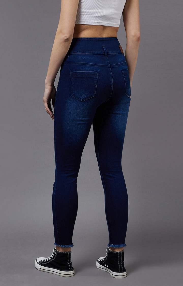 Women's Blue Solid Slim Jeans