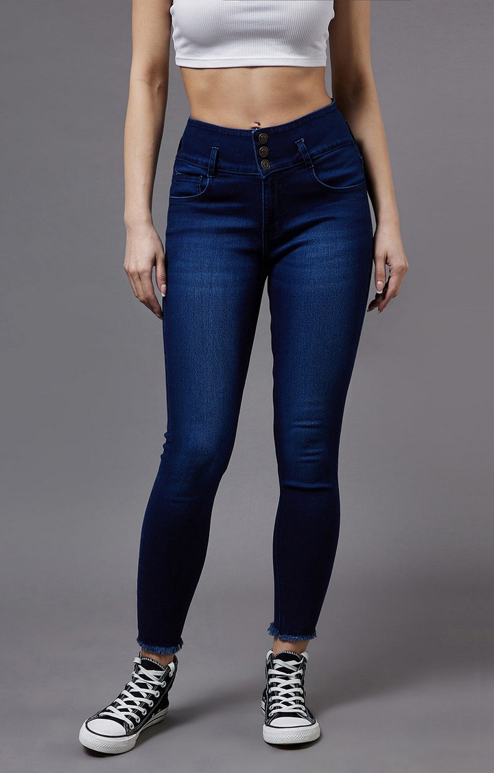 Women's Blue Solid Slim Jeans