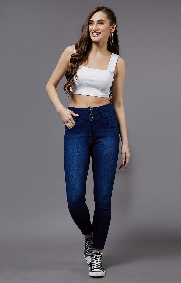 Women's Blue Solid Slim Jeans