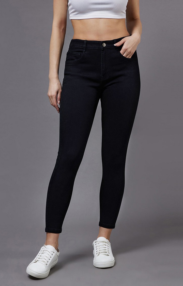 MISS CHASE | Women's Black Solid Slim Jeans