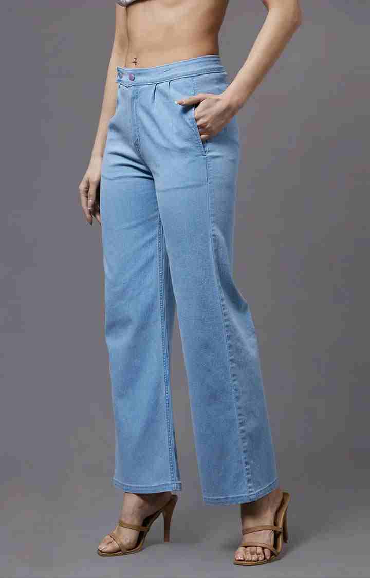 Women's Blue Solid Straight Jeans