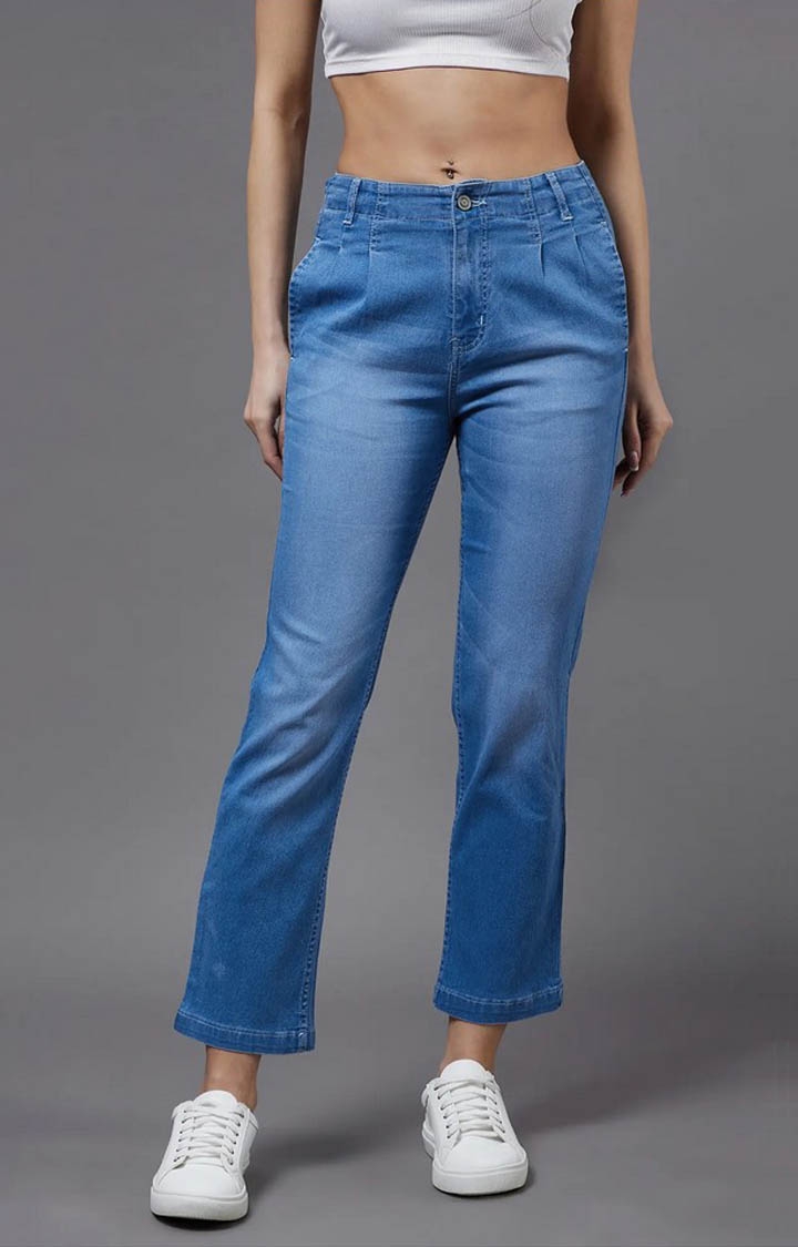 MISS CHASE | Women's Blue Solid Flared Jeans 0