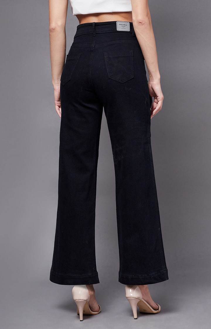 Women's Black Solid Cargos