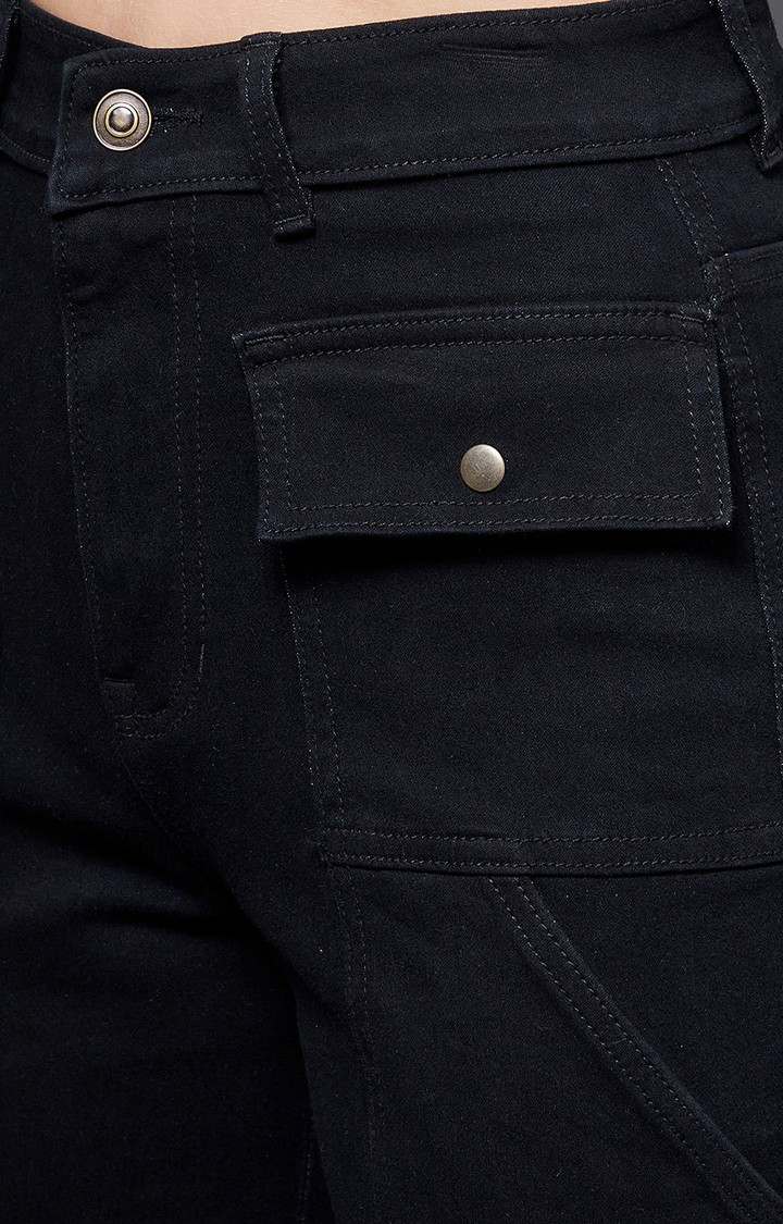 Women's Black Solid Cargos