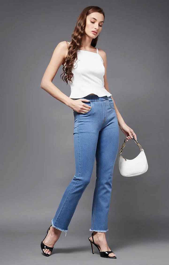Women's Blue Solid Flared Jeans