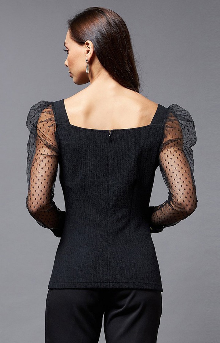 Women's Black Polyester  Tops
