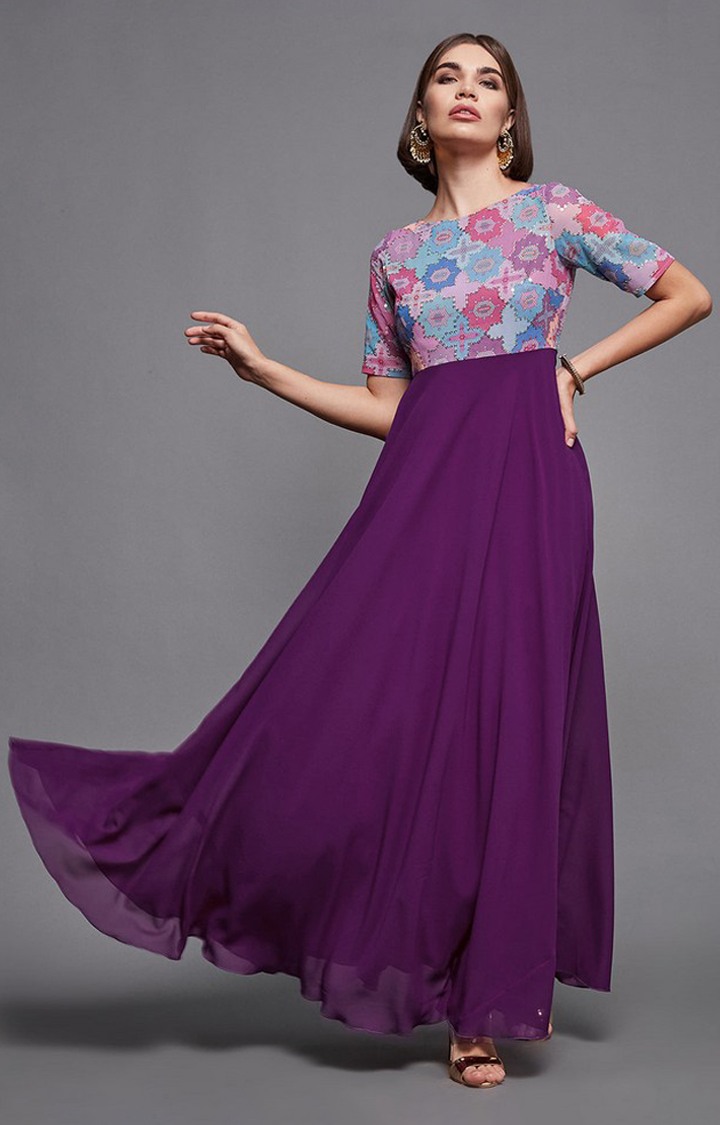 Women's Purple Georgette Casualwear Maxi Dress