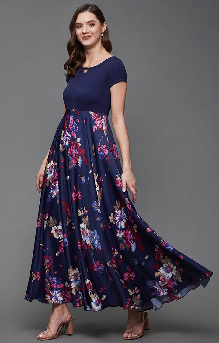 Women's Blue Polyester Casualwear Maxi Dress
