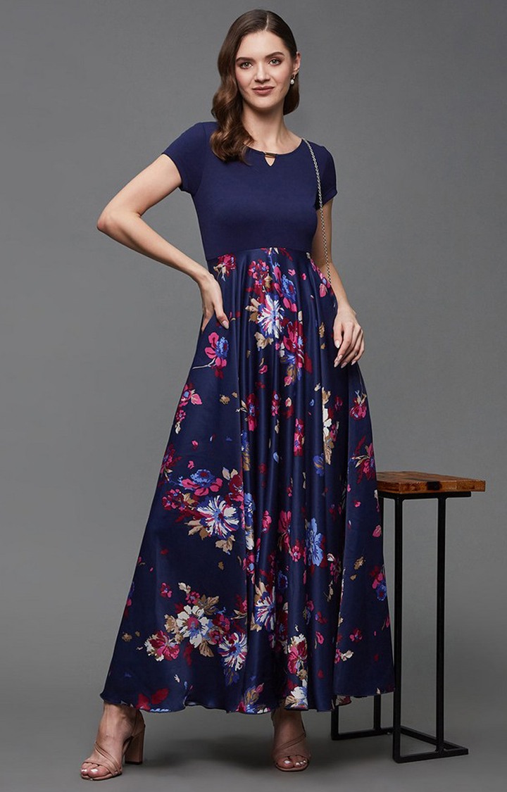 Women's Blue Polyester Casualwear Maxi Dress