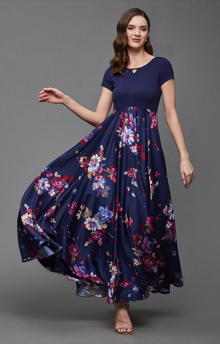 Women's Blue Polyester Casualwear Maxi Dress