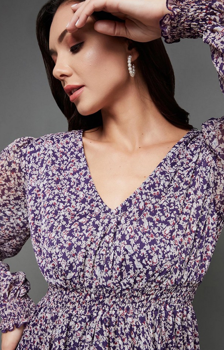 Women's Purple Chiffon Casualwear Maxi Dress