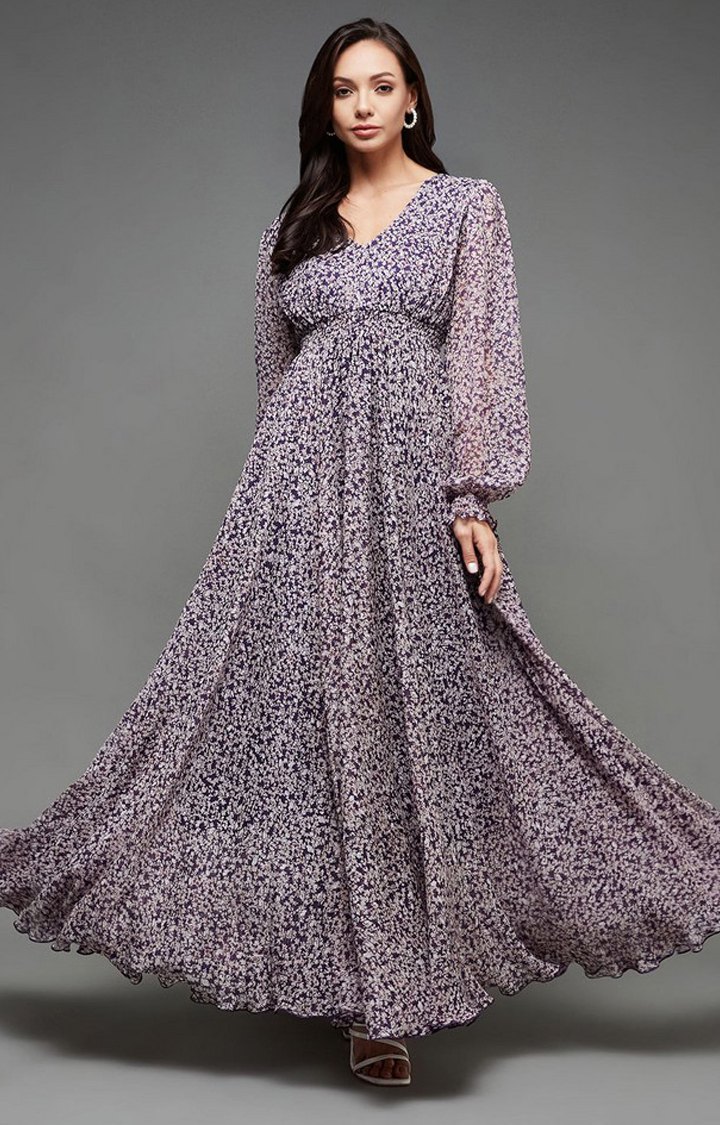 Women's Purple Chiffon Casualwear Maxi Dress