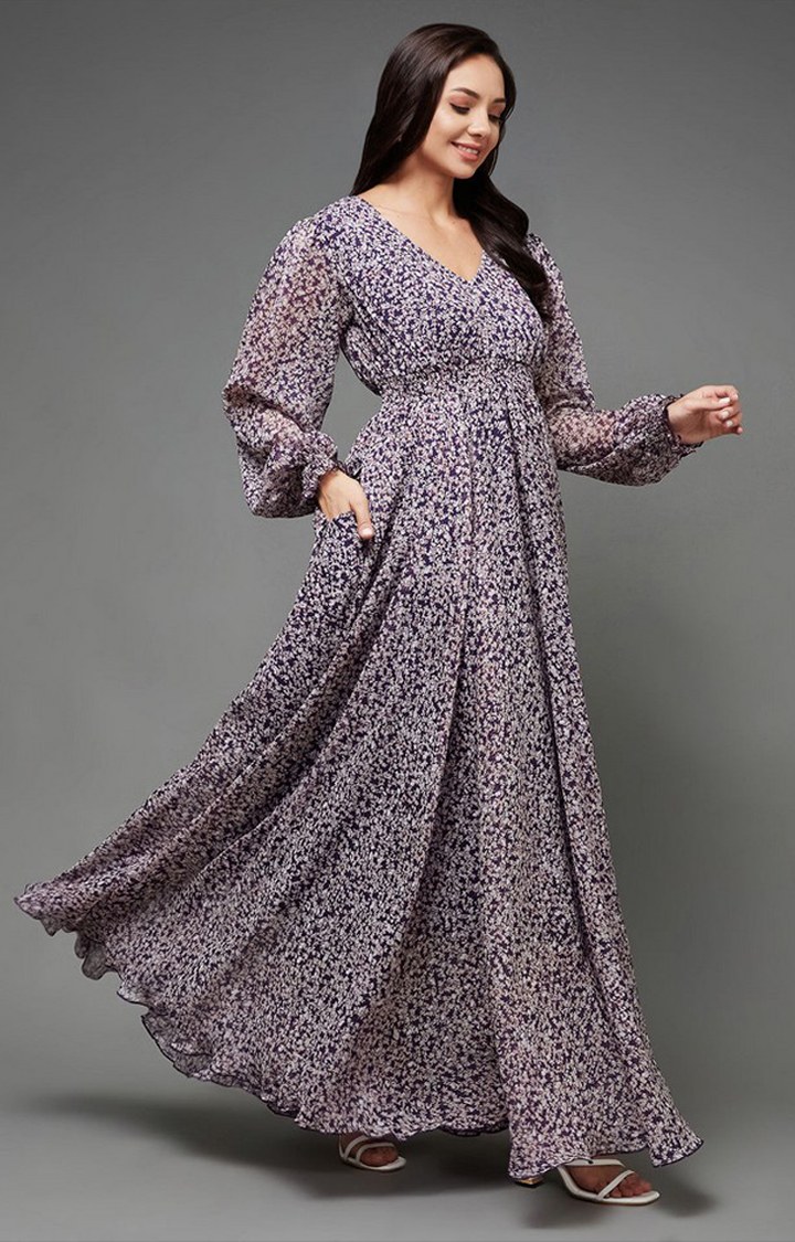 Women's Purple Chiffon Casualwear Maxi Dress