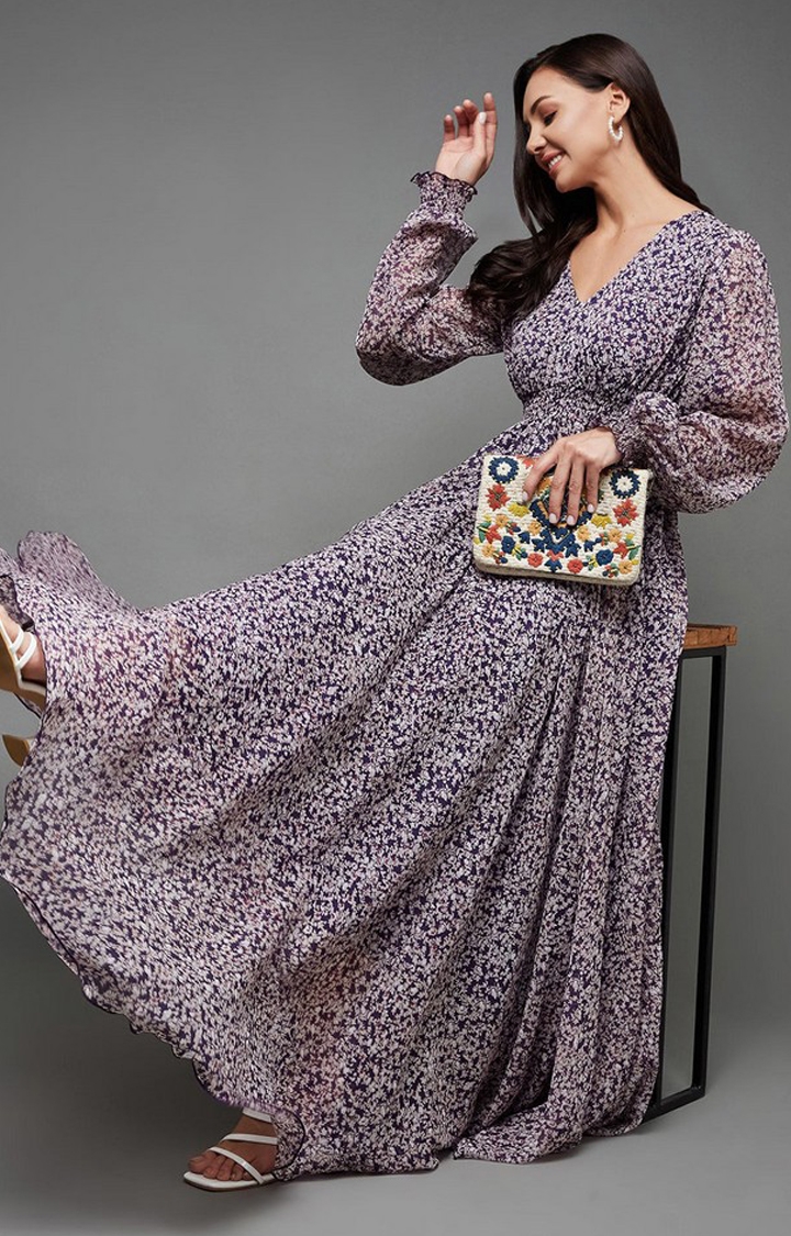Women's Purple Chiffon Casualwear Maxi Dress