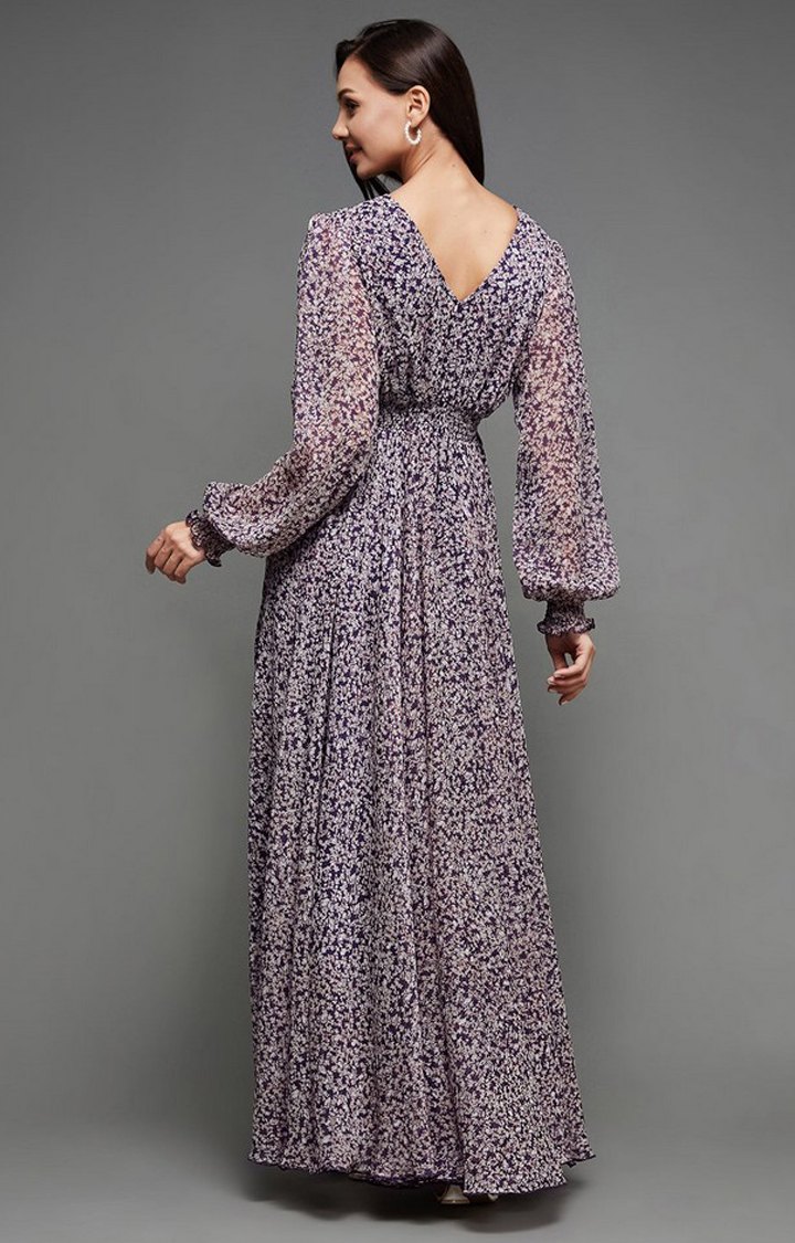 Women's Purple Chiffon Casualwear Maxi Dress