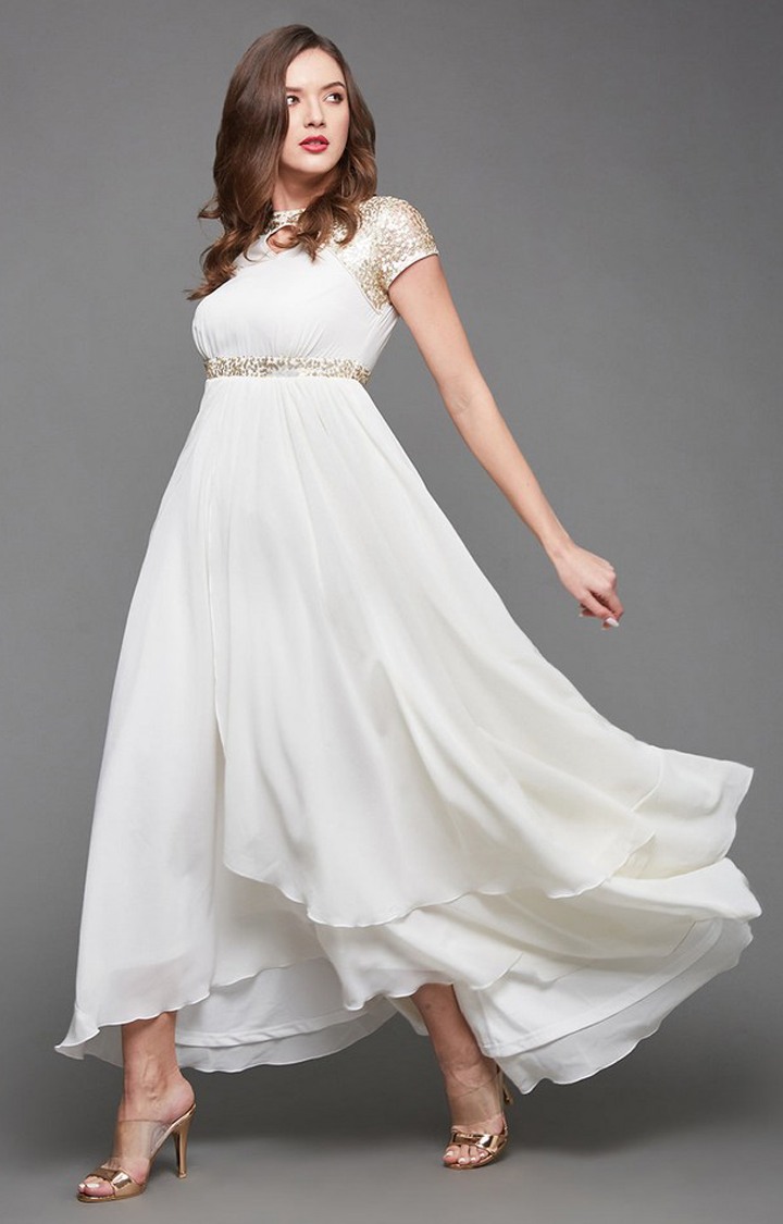 Women's White Georgette  Dresses