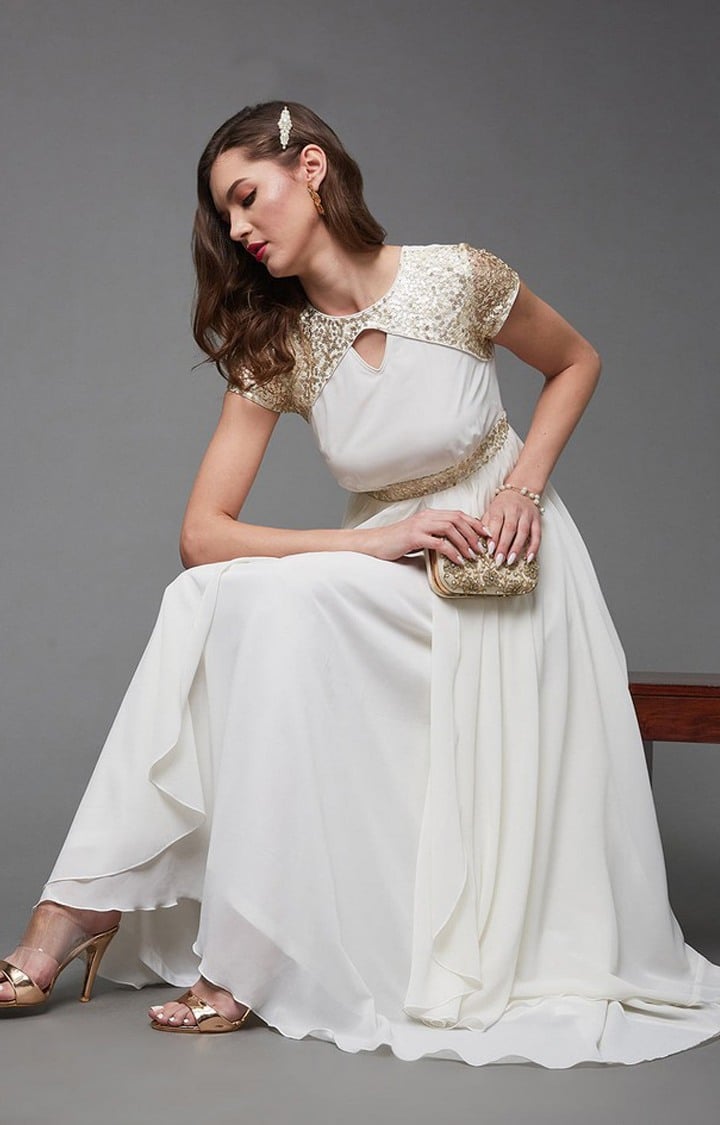 Women's White Georgette  Dresses