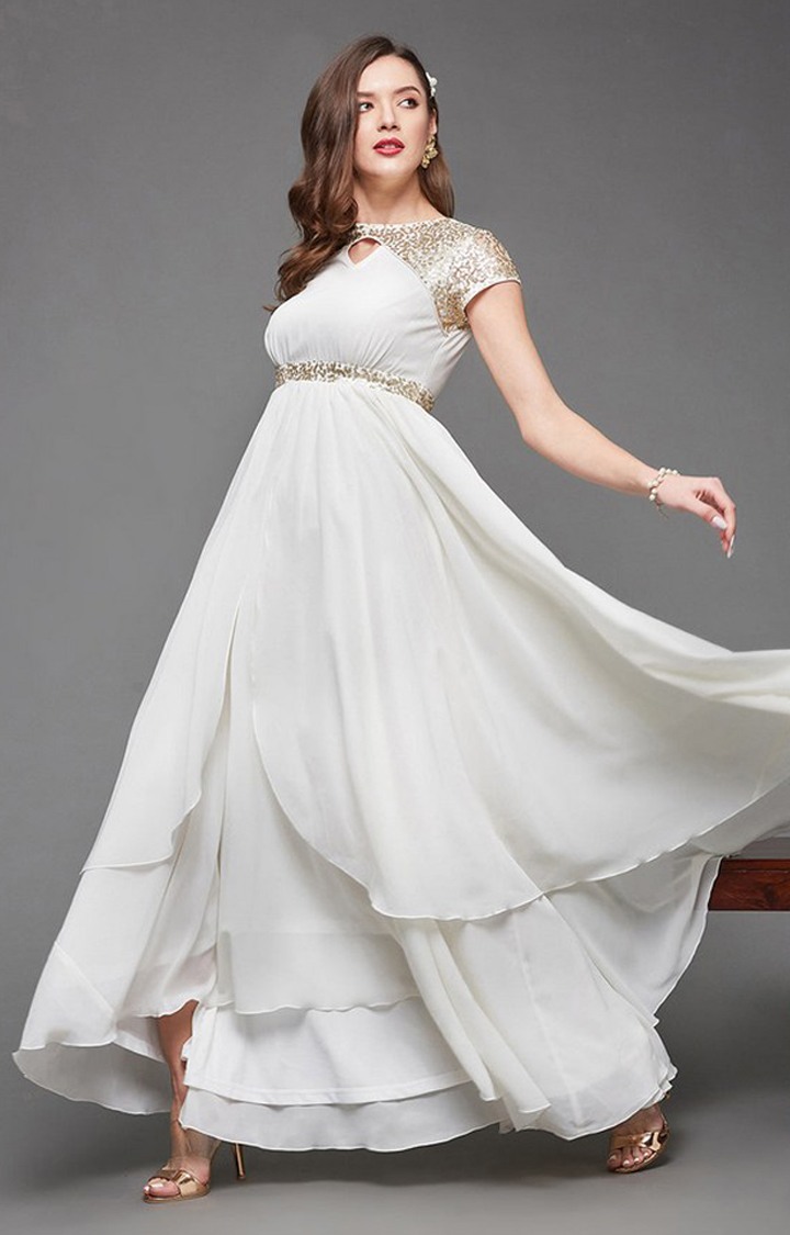 Women's White Georgette  Dresses