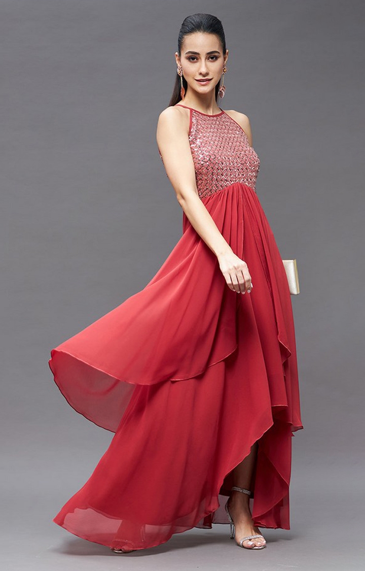 Women's Red Georgette  Dresses