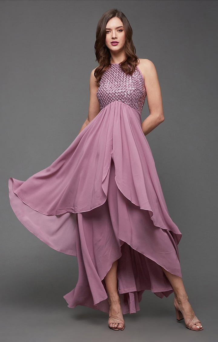 MISS CHASE | Women's Purple Georgette  Dresses