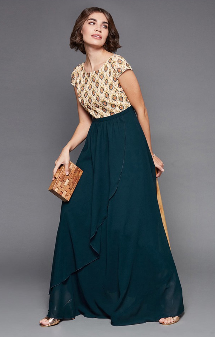 Women's Green Georgette Casualwear Maxi Dress