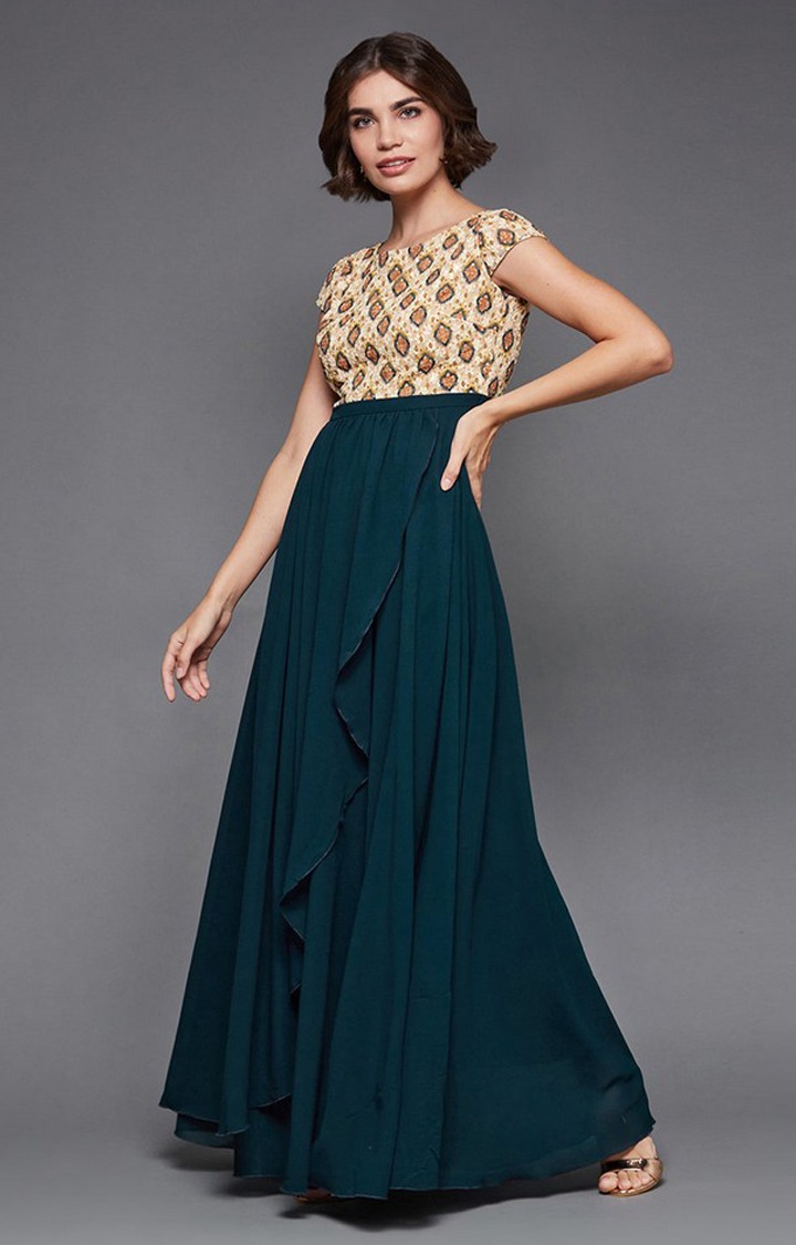 Women's Green Georgette Casualwear Maxi Dress