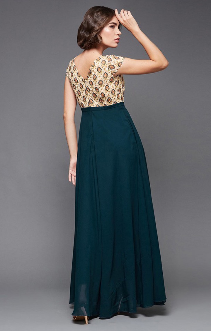 Women's Green Georgette Casualwear Maxi Dress