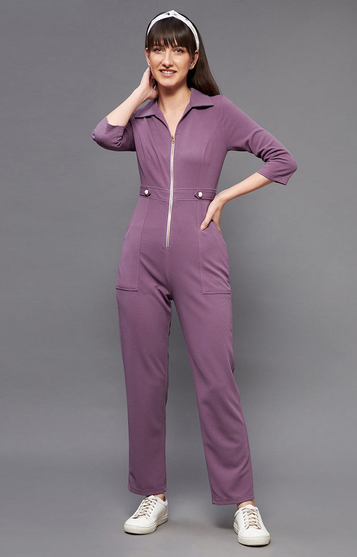Women's Purple Polyester  Jumpsuits