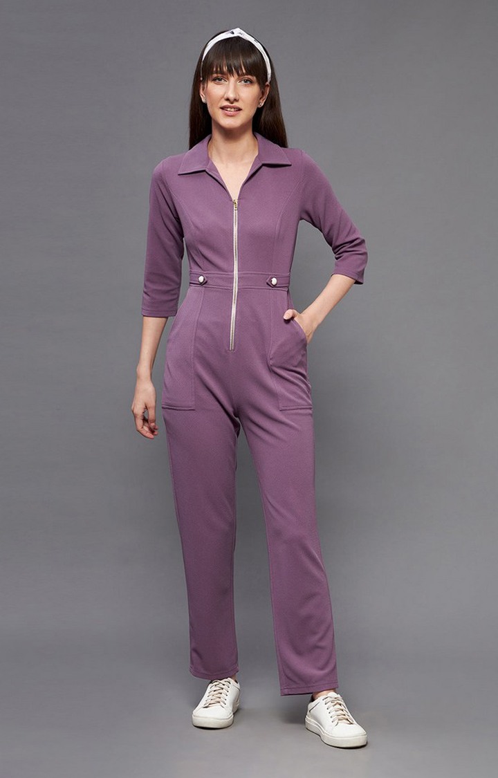 Women's Purple Polyester  Jumpsuits