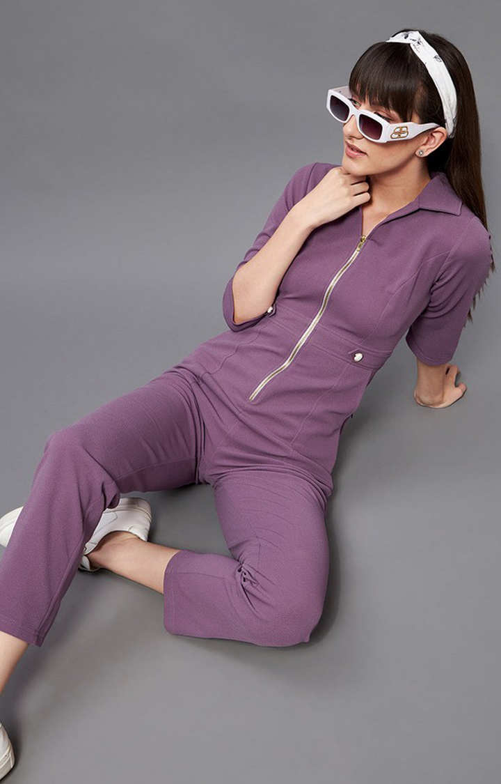 Women's Purple Polyester  Jumpsuits