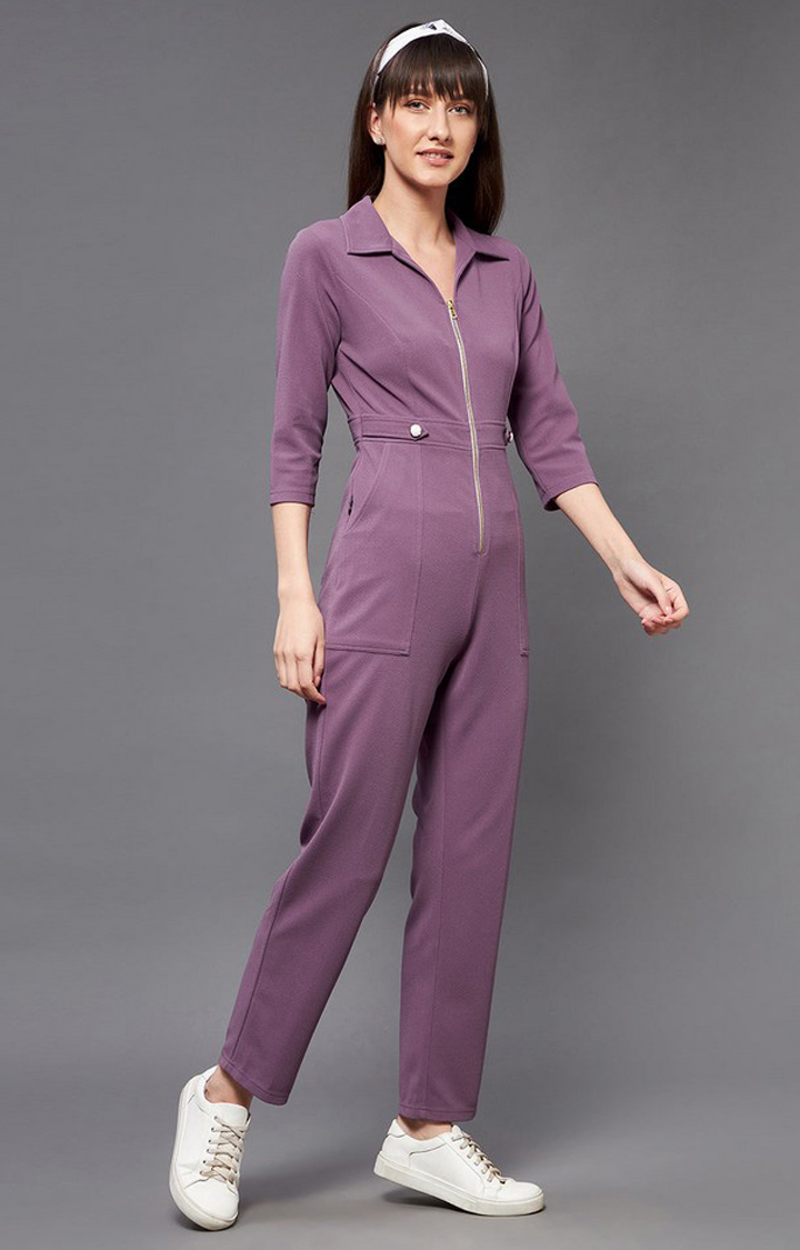 Women's Purple Polyester  Jumpsuits