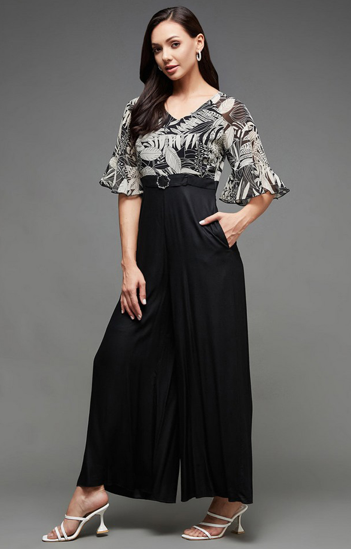 Women's Black Polyester  Jumpsuits