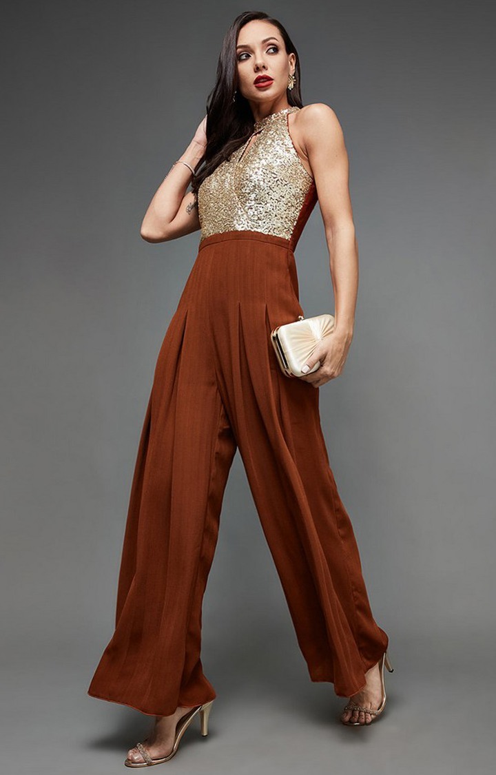 Women's Orange Crepe  Jumpsuits