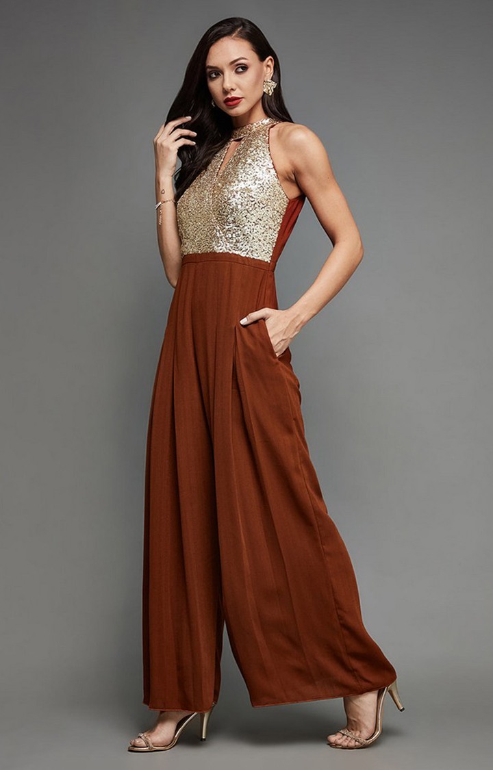 Women's Orange Crepe  Jumpsuits