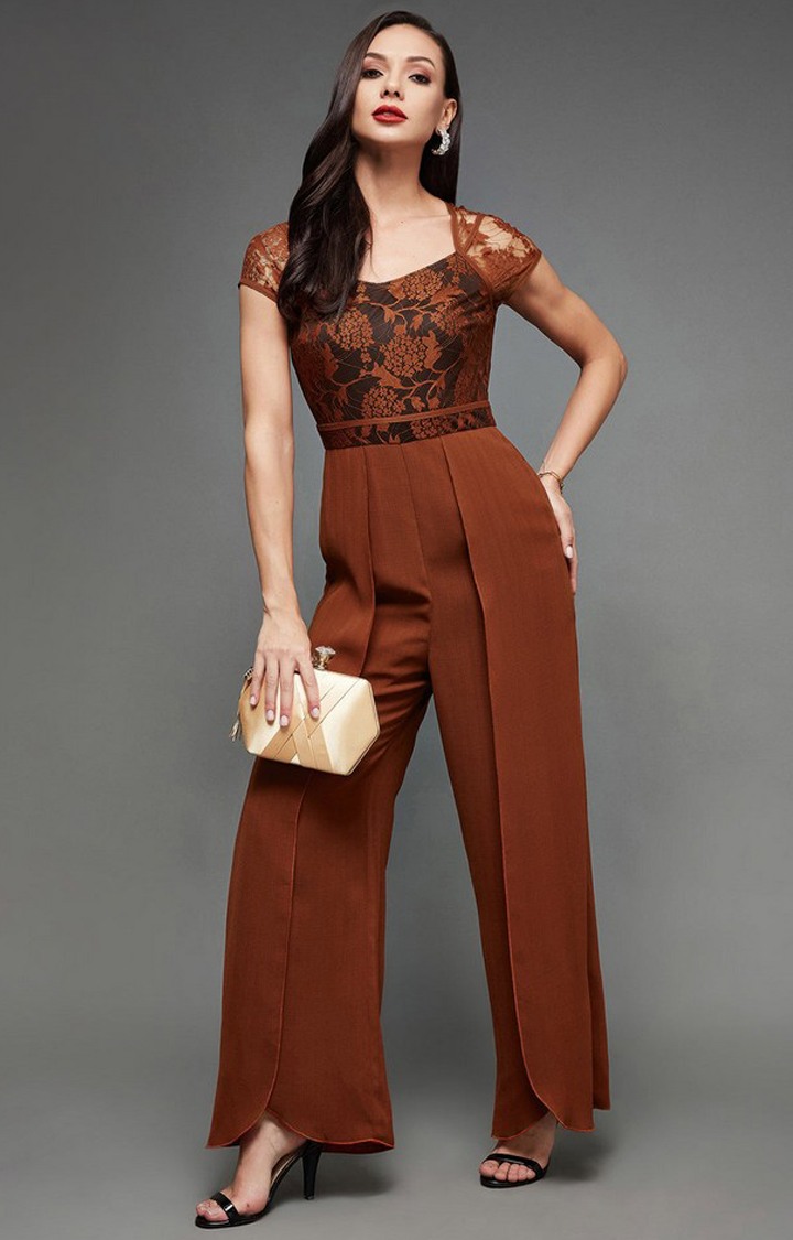 Women's Orange Crepe  Jumpsuits