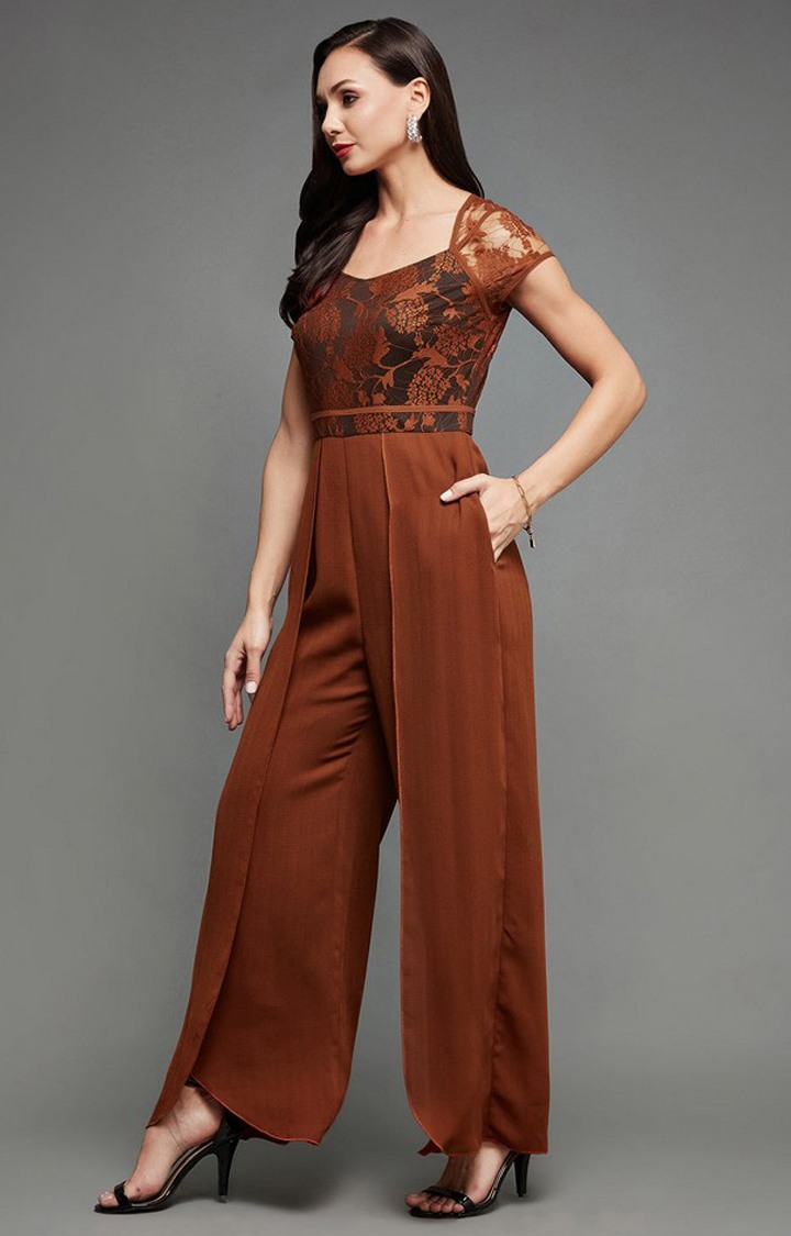 Women's Orange Crepe  Jumpsuits