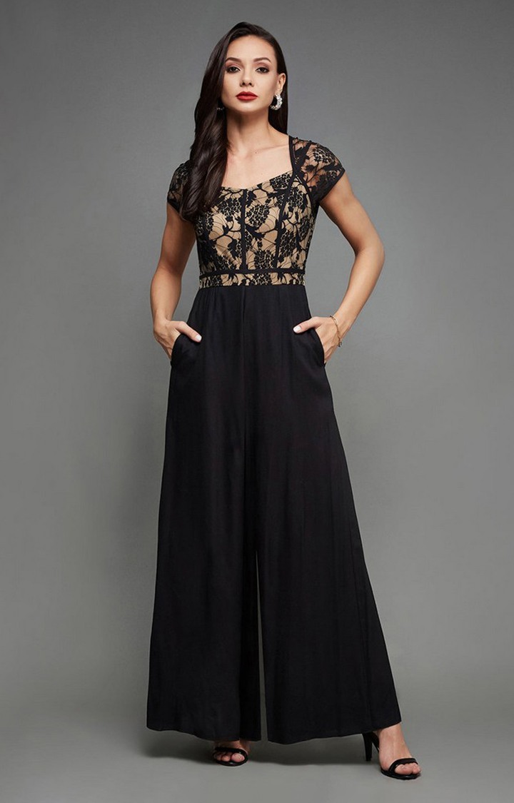 Women's Black Viscose Rayon  Jumpsuits