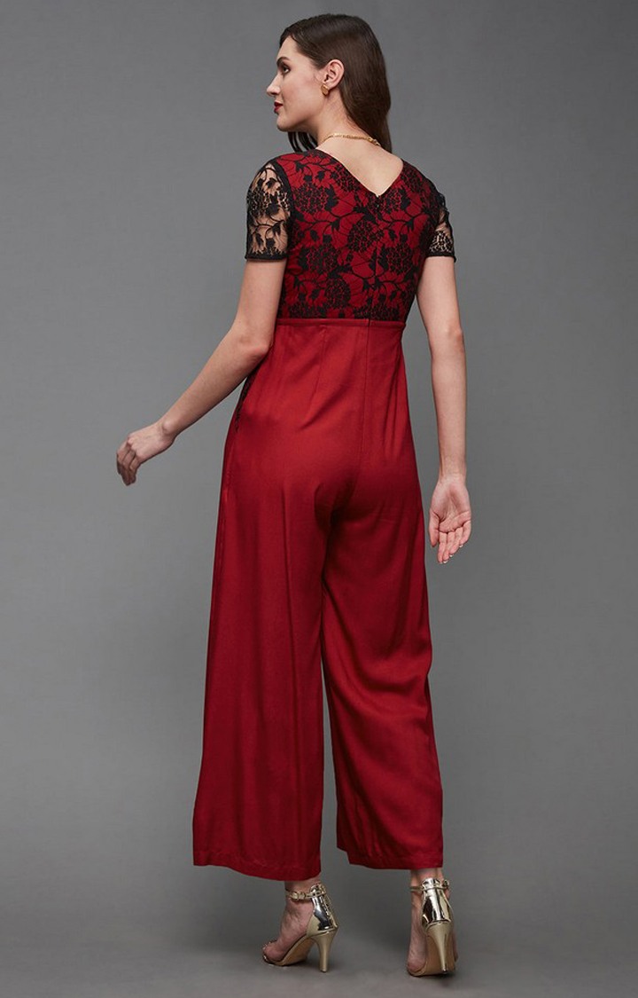 Women's Red Viscose Rayon  Jumpsuits