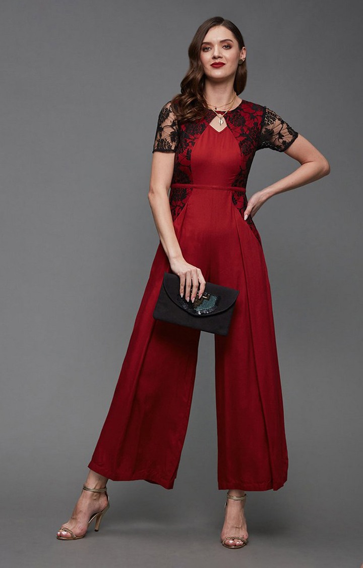 Women's Red Viscose Rayon  Jumpsuits