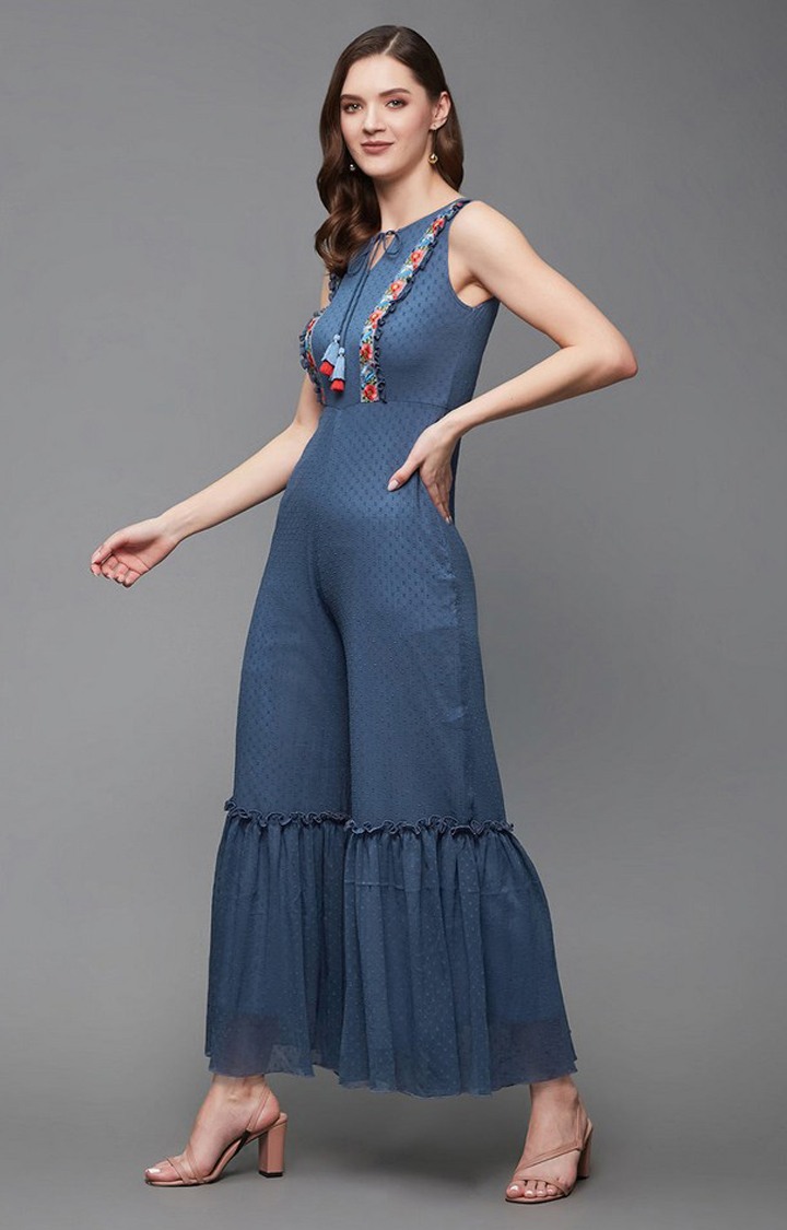 Women's Blue Chiffon  Jumpsuits