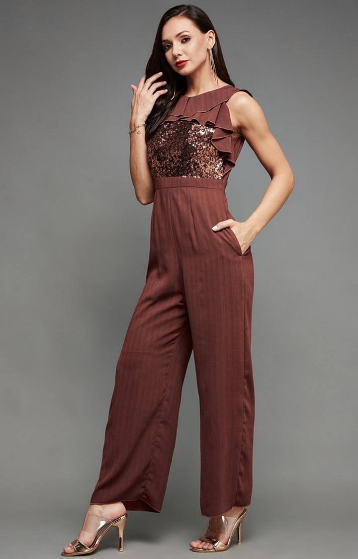 Women's Orange Crepe  Jumpsuits