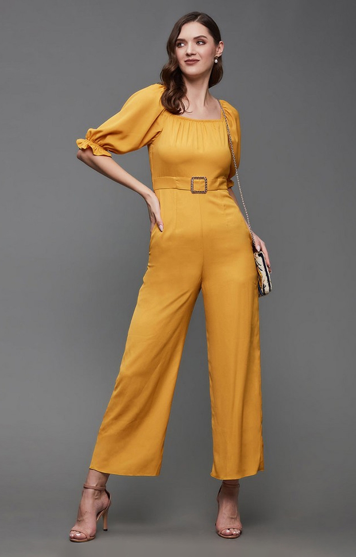 MISS CHASE | Women's Yellow Crepe  Jumpsuits