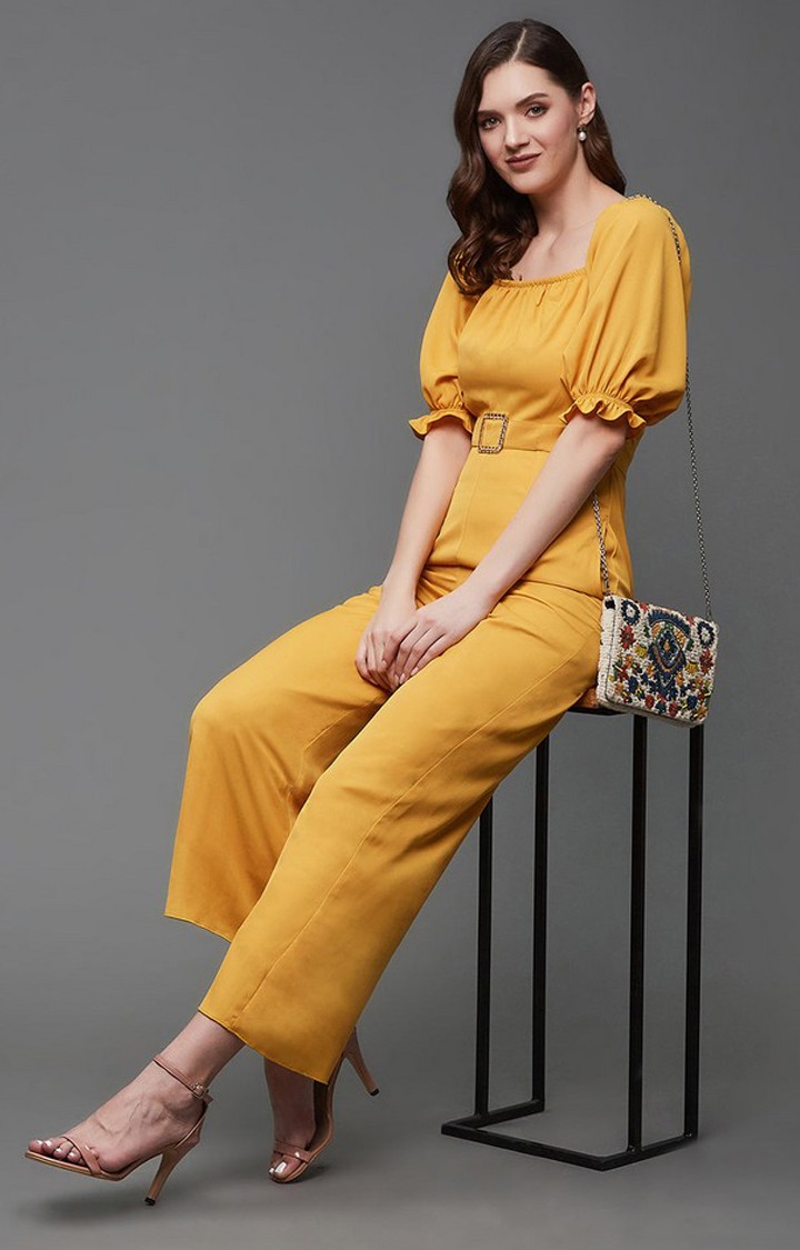 Women's Yellow Crepe  Jumpsuits