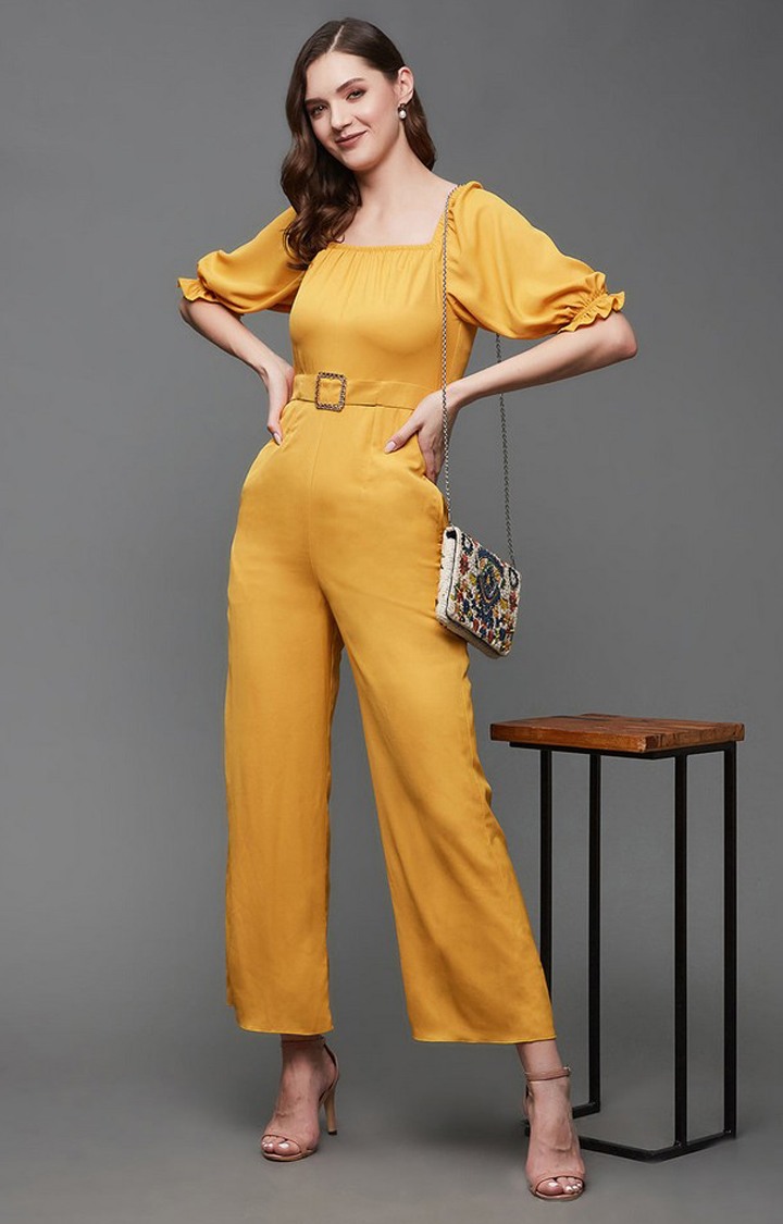 Women's Yellow Crepe  Jumpsuits