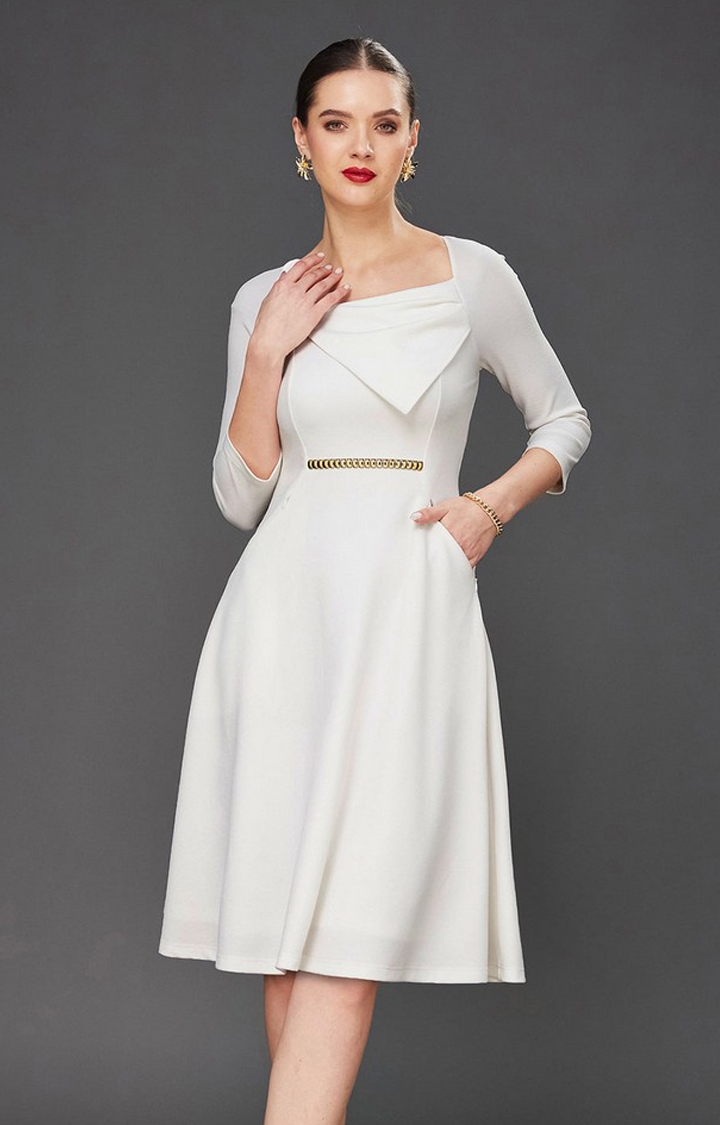 MISS CHASE | Women's White Polyester  Dresses