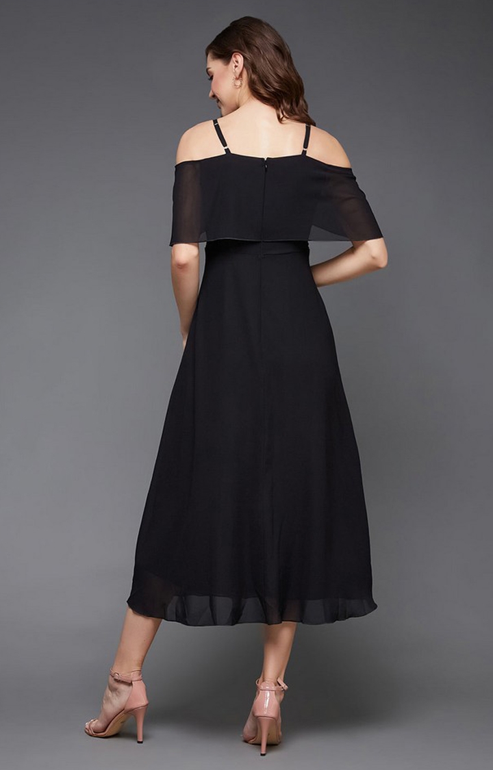 Women's Black Georgette SolidEveningwear Bodycon Dress