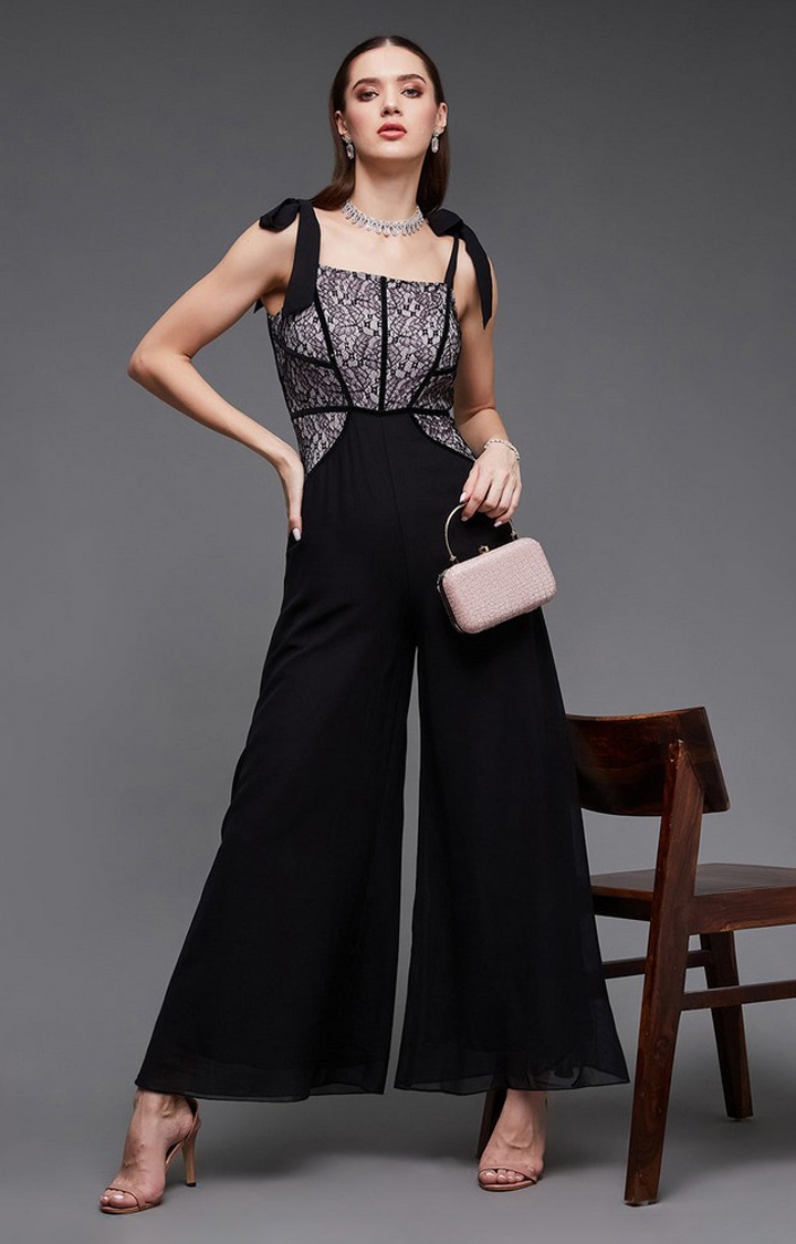 MISS CHASE | Women's Black Georgette  Jumpsuits
