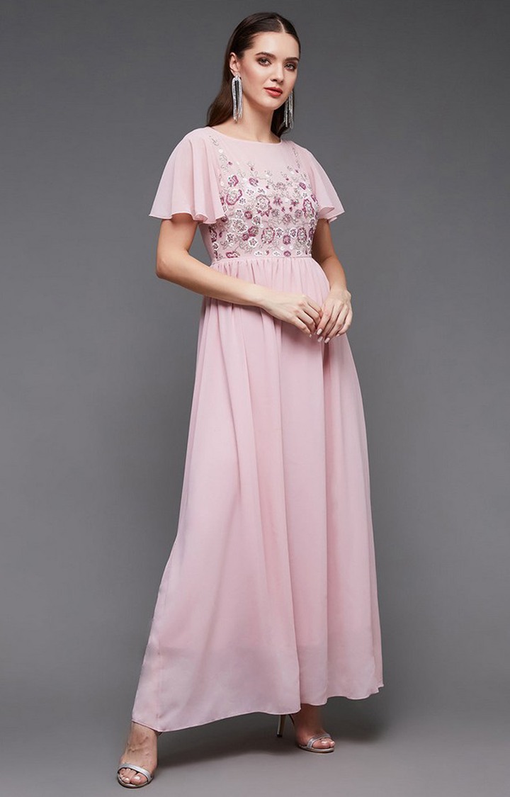 Women's Pink Georgette EmbellishedEveningwear Gowns