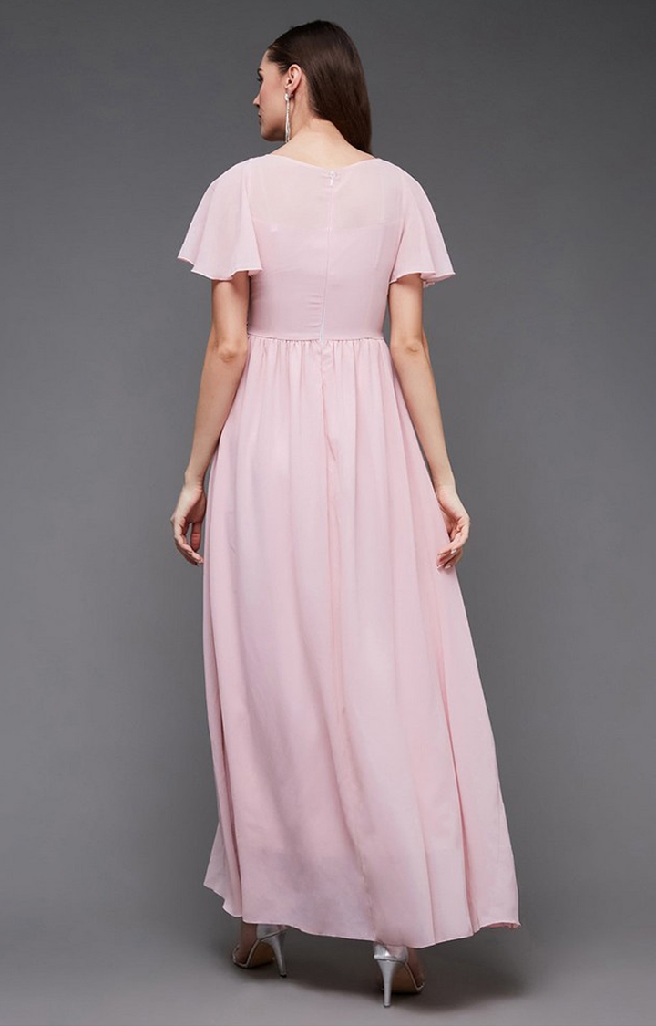 Women's Pink Georgette EmbellishedEveningwear Gowns