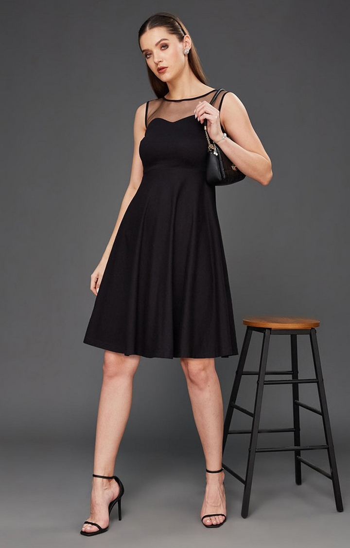 Women's Black Cotton SolidEveningwear Maxi Dress